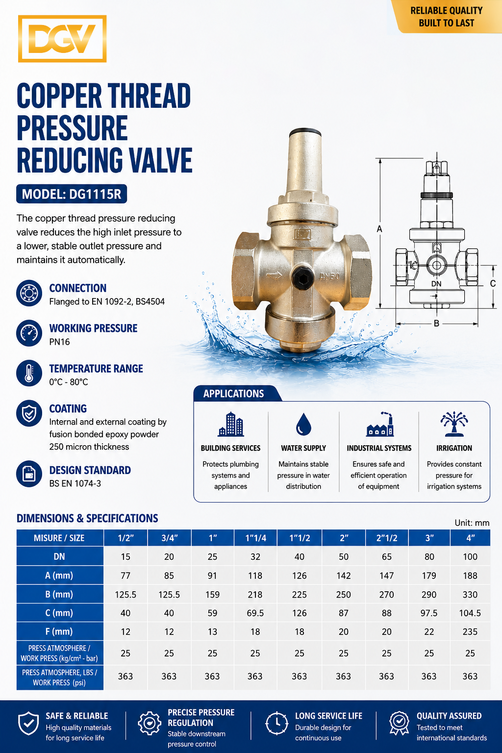 COPPER THREAD PRESSURE REDUCING VALVE